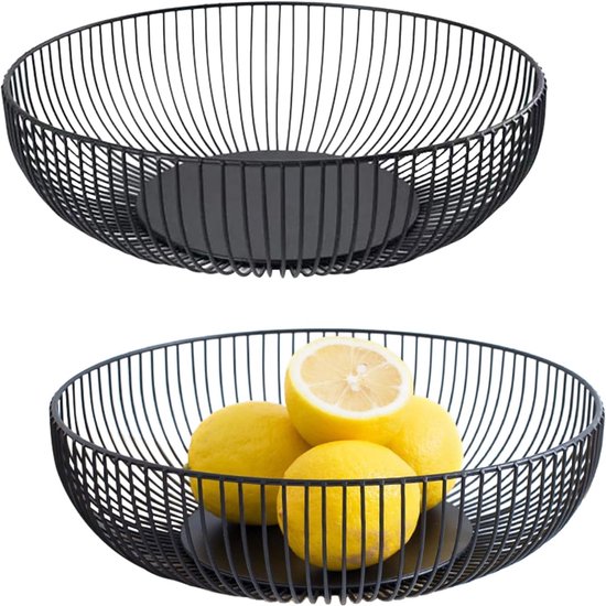 2 stuks fruitmanden, fruitschaal, metalen fruitmand, voor fruit, groenten, brood, cake, zwart