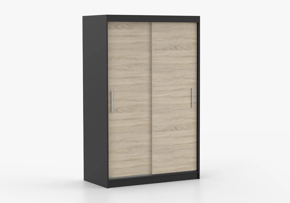 Schuifdeurkast NOAH 04 – 2-deurs kledingkast, legplanken en kledingroede – modern design – 120x200x61 cm - NOAH 04 (Zwart + Sonoma)