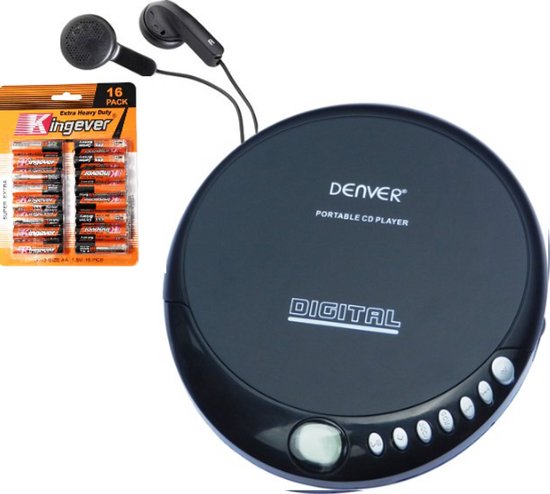 Denver Discman + 16 Pack AA Batterijen – Draadloze CD Speler – Draadloos – Diskman – Disc Man – Discmans – Anti Shock