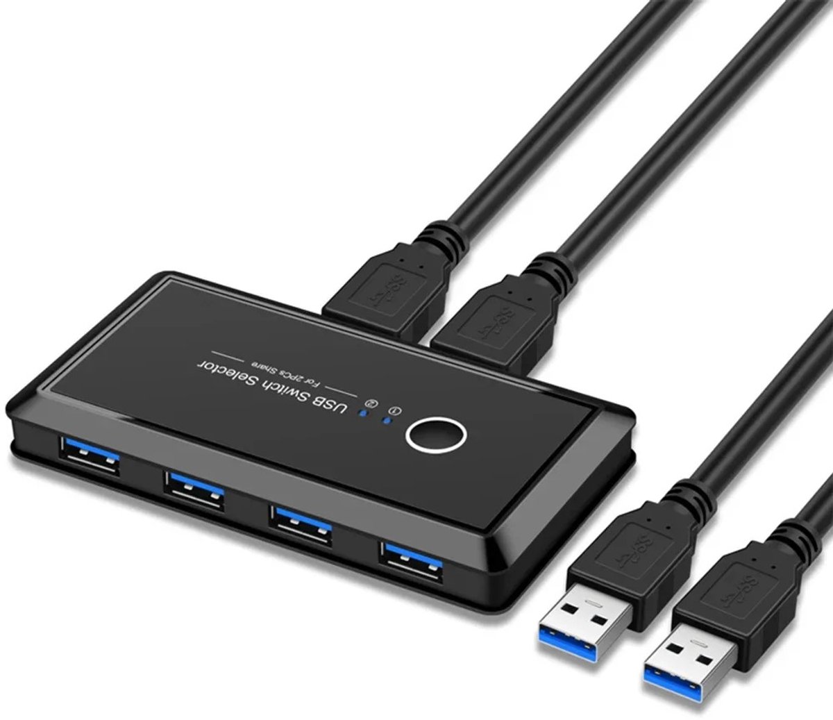 WiseGoods Premium USB 3.0 Switch - 2 PC's Delen - 4 USB 3.0 Poorten - KVM Switch Computer & Laptop - Aluminium Behuizing - Zwart