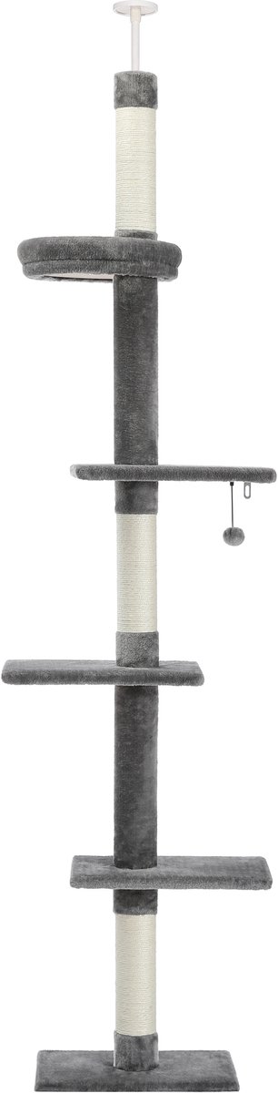 Kattenu CactusTower - Hoge Krabpaal Plafond - Verstelbaar van 229 - 275 cm - Grijs - Plafond Krabpaal Voor Katten