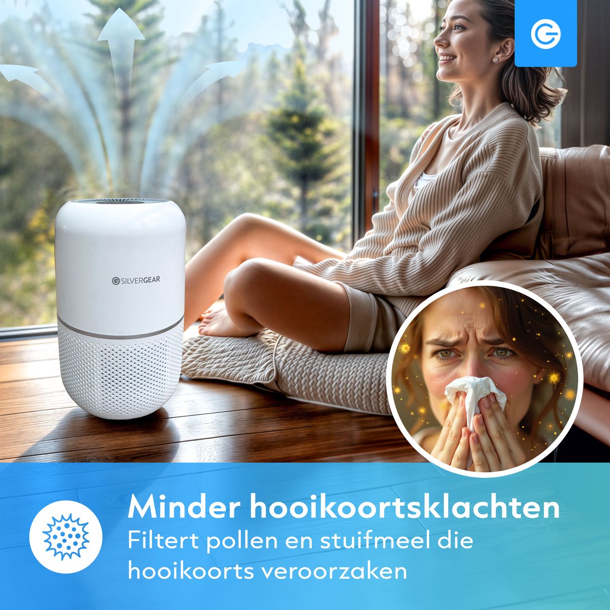 Luchtreiniger Pro met App en Vervangbare HEPA 13 Filter en UV-Lamp - Air Purifier - 165m3/u - Air Cleaner - 4 Standen - Koolstoffilter - Tegen Hooikoorts, Huisstofmijt, Allergie, Stof, Geur, Rook - Wit - Silvergear — afbeelding 6