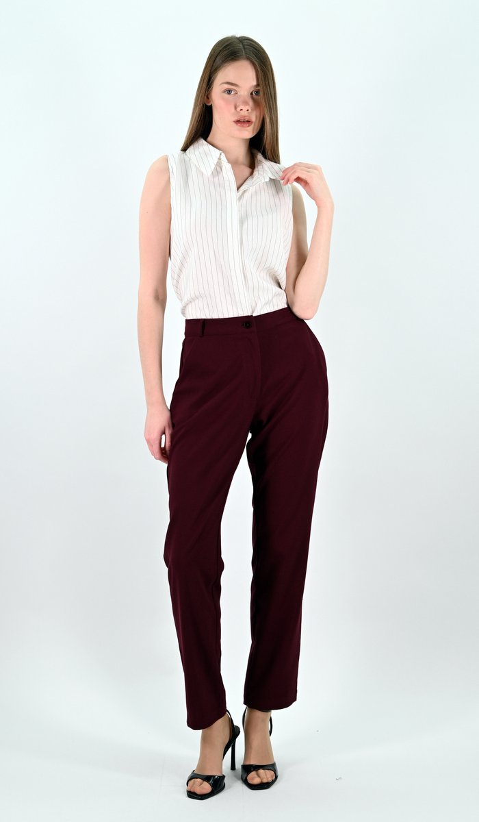 YesMooi - Straight-Leg Broek - Bordeaux - S (36) - Dames Broek