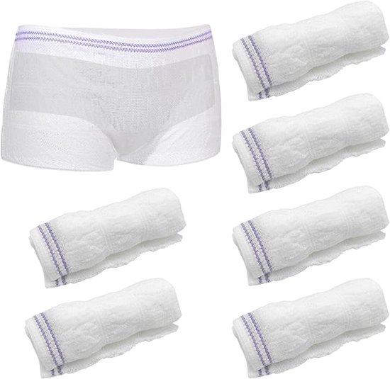 Lot de 6 culottes lavables, post-partum, élastiques et respirantes, jetables, taille haute, pour voyage, après l'accouchement, hôtels (blanches)