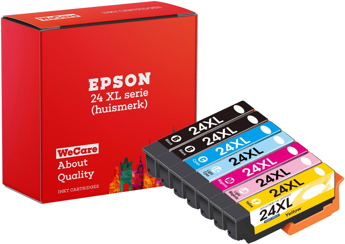 7-pack | Geschikt voor Epson 24 / 24XL inkt cartridges - 6 stuks met 1 extra Zwart patroon - XP-65 - XP760 - XP850 - XP860 - XP950 - XP960 - XP970