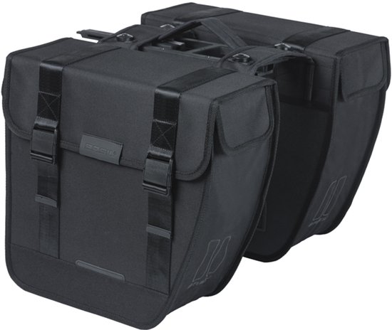 Basil Tour - dubbele fietstas MIK - 28L - zwart - waterafstotend - ton-sur-ton-reflectie