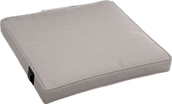 Warmpi® Verwarmd Outdoor Zitkussen – Incl. 10.000mAh Powerbank – Waterafstotend & UV-bestendig – 3 standen – 5cm Comfort Foam – 40x40x5 cm – Taupe – Draadloos Warmtekussen / Tuinkussen voor Binnen & Buiten