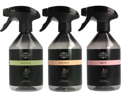 Scentchips Black Vetyver + Secret de Paris + Belle Vie Interieurspray Set - Roomspray – Huisparfum – Huisspray – Geurspray – Set van 3 - 500ML