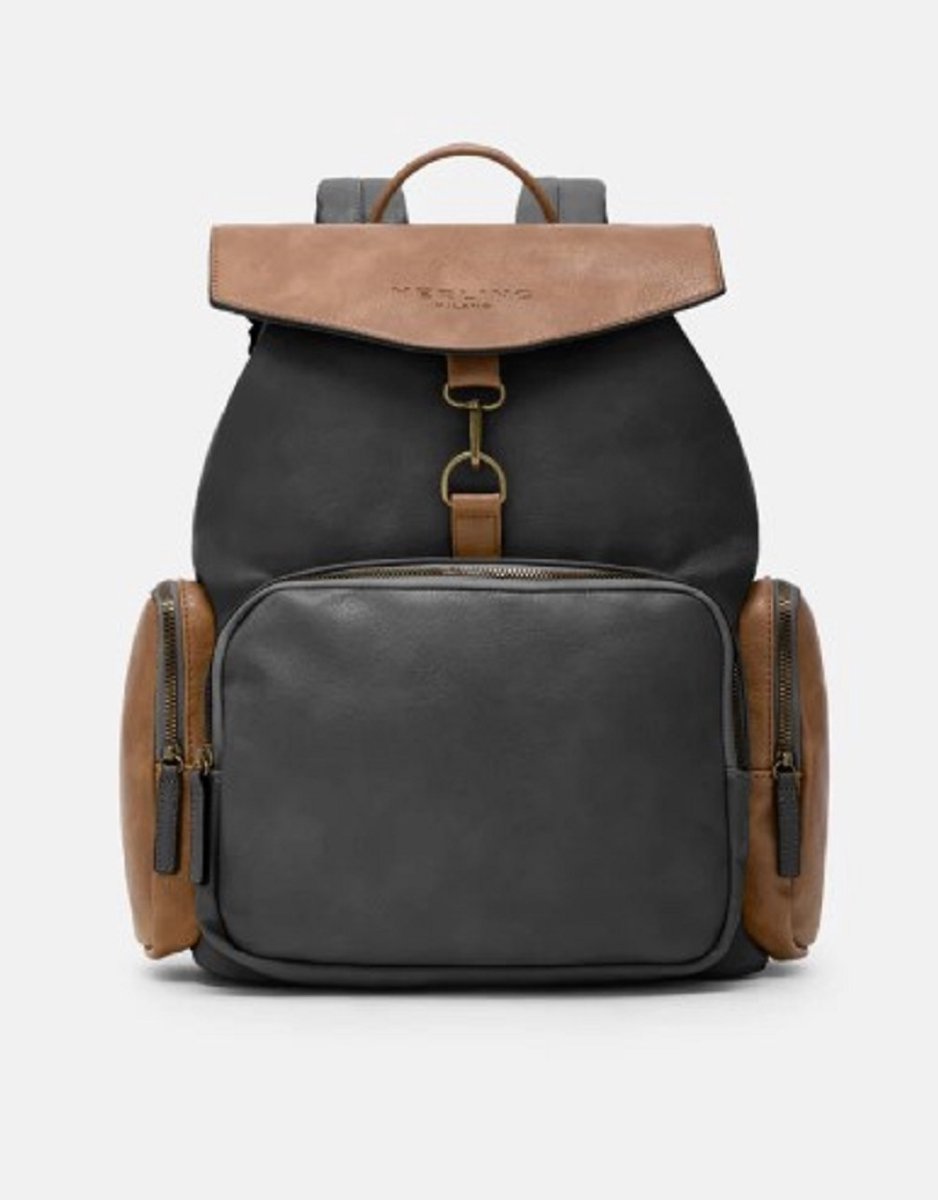 Herling - Rugzak - Reizen - Wandelen - School - Bennett - Unisex - Vintage stijl - Antraciet Grijs/Koffie Bruin - Hoogwaardig Pu leder
