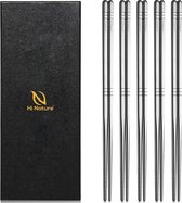 Set de baguettes de Luxe HI NATURE™ - Baguettes coréennes - Réutilisables et lavables au lave-vaisselle - 5 paires - Antidérapantes - Métal/Acier inoxydable - Argent