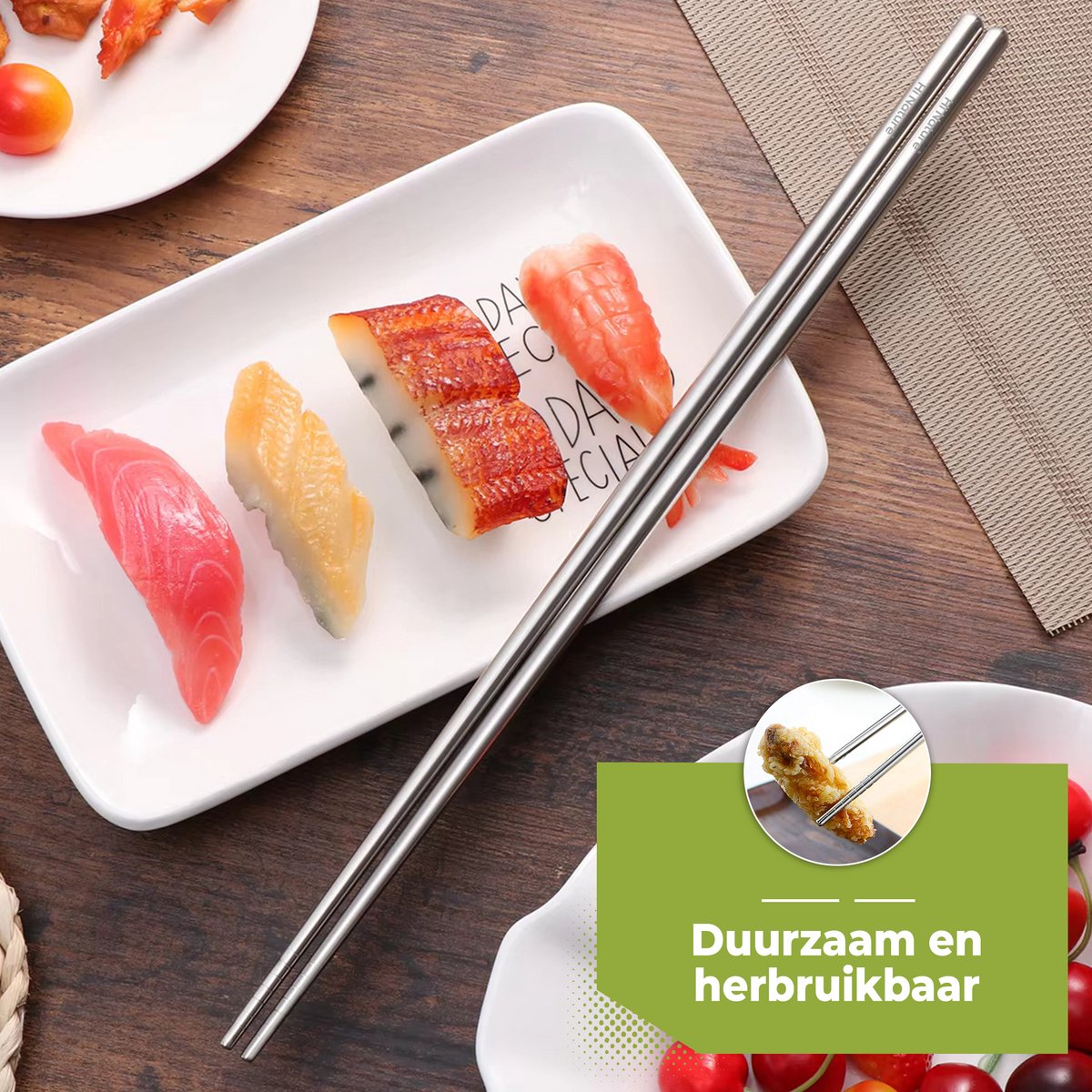 Herbruikbare Japanse roestvrijstalen eetstokjes set geschenk