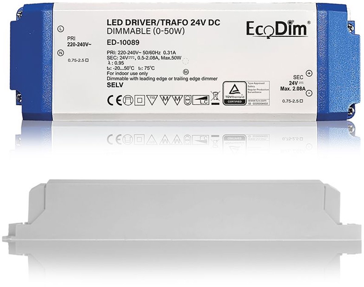 LED Transformator 24V DC Dimbaar 0-50W - EcoDim