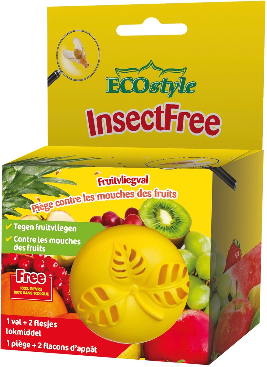 Goedkoopste ECOstyle Fruitvliegval Lokmiddel voor Fruitvliegen - Val met Lokmiddel - 4 tot 6 Weken Effectief - Bevat 1 navulbare Val