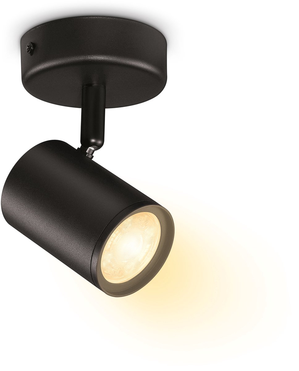 WiZ Plafondlamp Imageo - Opbouwspot - 1 spot - Gekleurd en Wit Licht - Slimme LED Verlichting - GU10 fitting - 1x 5W - Zwart - Wi-Fi