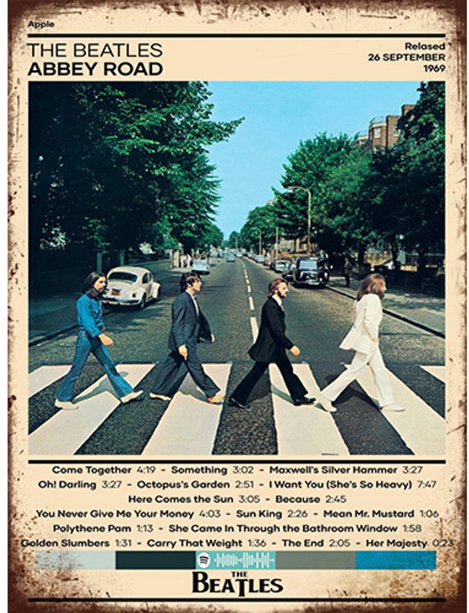 Signs-USA - Concert Sign - metaal - The Beatles - Abbey Road - 30 x 40 cm