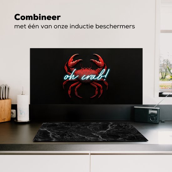 Crédence de Cuisinière en Aluminium 80x40 cm - Crabe - Rouge - Néon - Citation - Écran Pare-éclaboussures pour Plaque de Cuisson - Protection Murale