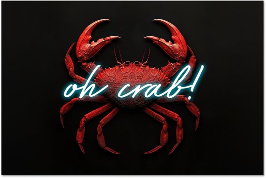 Crédence de Cuisinière en Aluminium 100x65 cm - Crabe - Rouge - Néon - Citation - Écran Pare-éclaboussures pour Plaque de Cuisson - Protection Murale