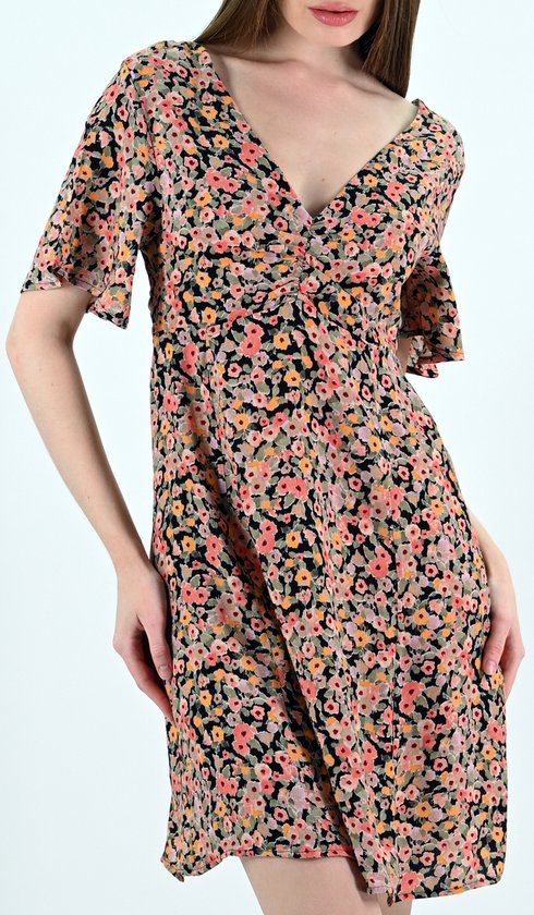 YesMooi - Mini -robe à imprimé floral - Col en V et dos nu - M (38) - Rose | Orange | Beige