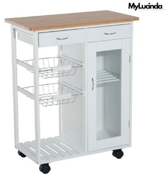SoBuy FKW46-WN Trolley - Keukentrolley - Serveerwagen - Kast - Servies - Wit