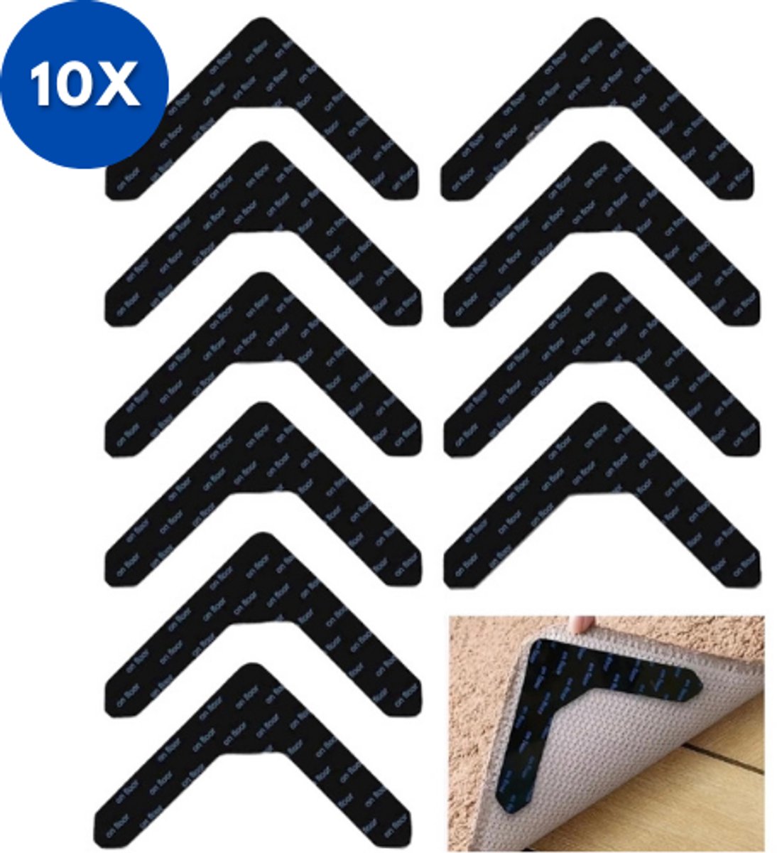 Ultiluxe® Antislip stickers 10 stuks - Zwart - Zelfklevende tapijtstickers - Voor vloerkleed, tapijt, kleed, badmat - Grip - Dubbelzijdig tape - Plakstrips - Anti slip herbruikbare sticker - 10-delige set