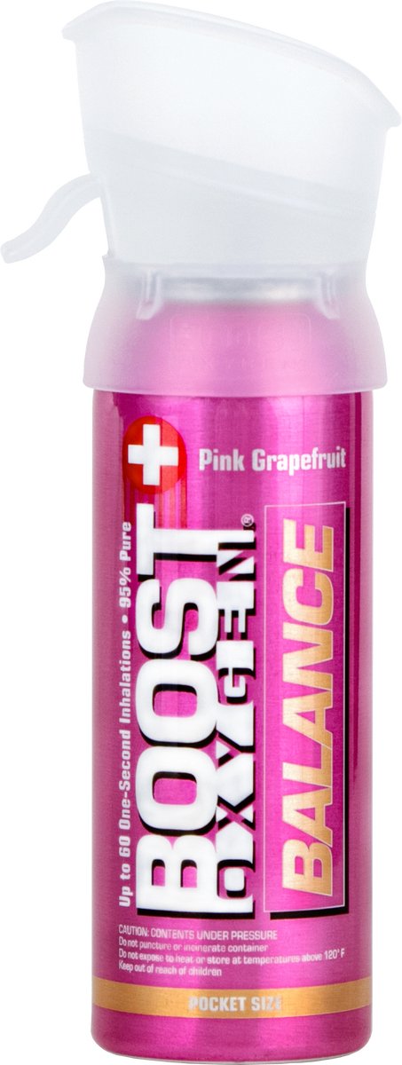 Boost Oxygen 3L - Pink-Grapefruit - 95% Pure Zuurstof - Tot wel 60 inhalaties - Ademhalingsondersteuning voor aerobisch herstel, hoogte, prestaties en gezondheid