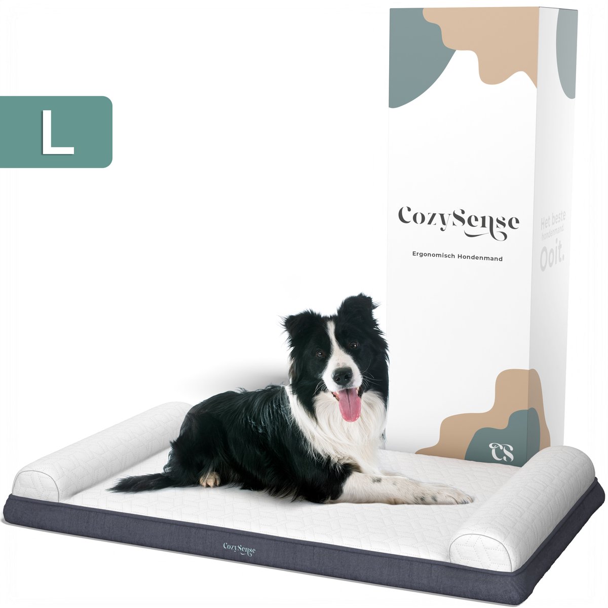 CozySense® Orthopedisch Hondenkussen - 90 X 54 cm - Maat L - Waterdicht - Geschikt Als Benchkussen & Hondenbed - Wasbare Hoes - Wit