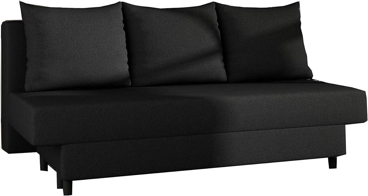 Slaapbank met slaapfunctie en opbergruimte – Comfortabele en stijlvolle bank voor elke woonkamer – KAMAZO – Zwart (Sawana 14)