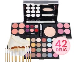 Beauty Box 42-delig met Spiegel & 10-Delige Kwastenset – Ideaal voor onderweg & als cadeau – Extra Klein