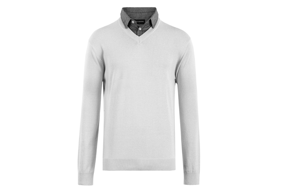 Milanoro - Herenpullover met overhemdkraag - Lichtgrijs - S