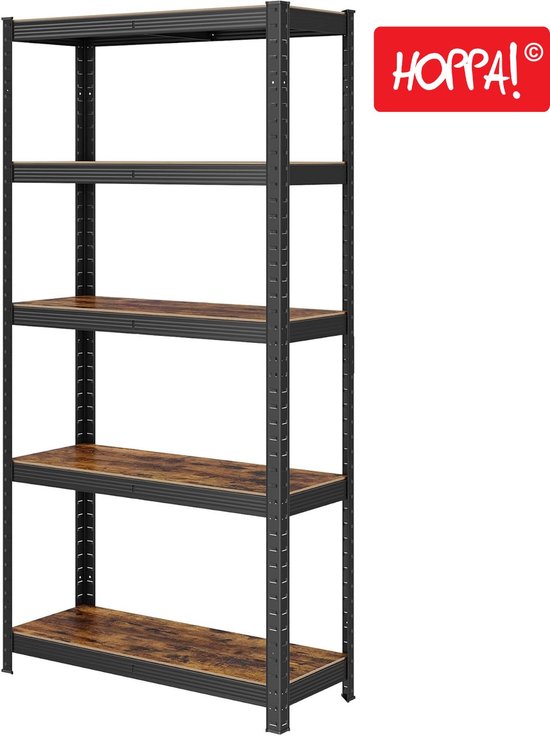 Hoppa! Magazijnstelling - Opbergrek, stellingkast, werkplaatskast, 75x150x30 cm (BxHxD), belastbaar tot 400 kg , 5 verstelbare legplanken, metalen legplank, legplank zonder bouten, zwaar rek, kelderrek voor zwaar gebruik - Bruin