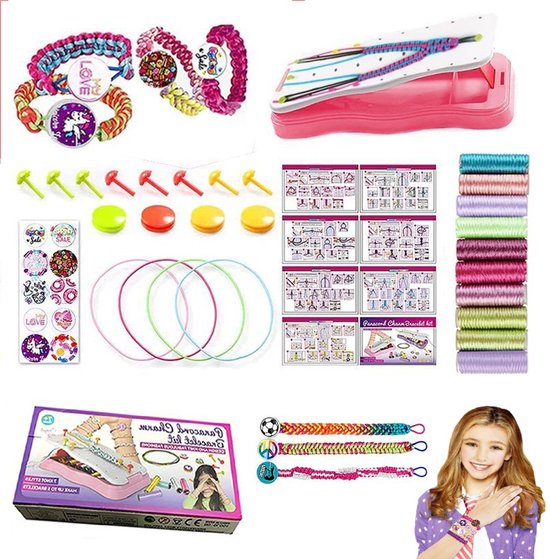 Sieradenset Meisje- Maak gevlochten armbanden -DIY sieradendoos -Kettingen armbanden zelf maken - sieraden DIY knutselset voor kinderen - bedelarmbandkit doe-het-zelf kindersieraden, knutselen, kinderspeelgoed(7-14 jaar)-Roze