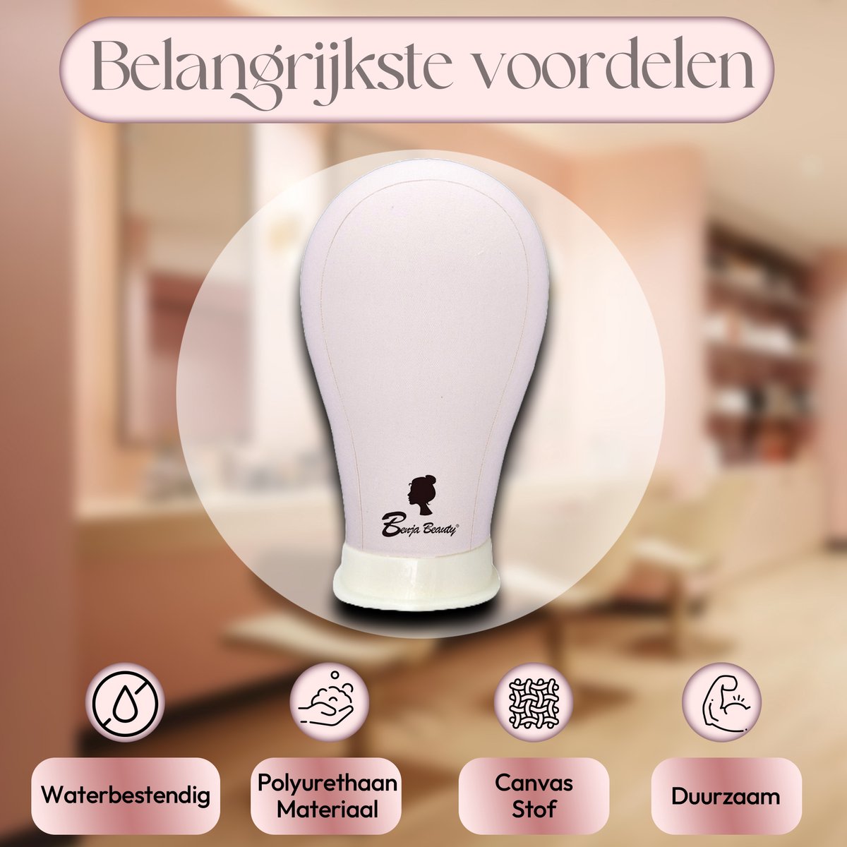 BenjaBeauty Oefenhoofd - Mannequin hoofd - Kappershoofd - Pruikenstandaard - Pruiken dames - Pruik - Satijn - 24 inch — afbeelding 4
