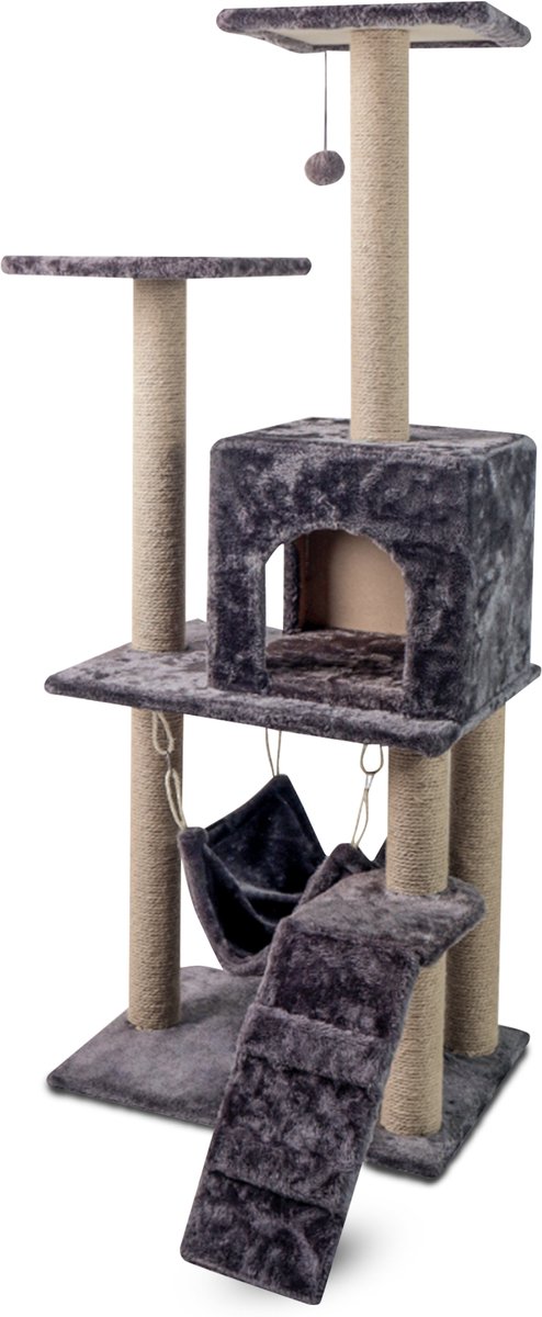 Animali Krabpaal - Krabpaal Voor Katten - Kattenhuis - Kattenmand - Kattenpaal - 40x50x134 cm - Donkergrijs