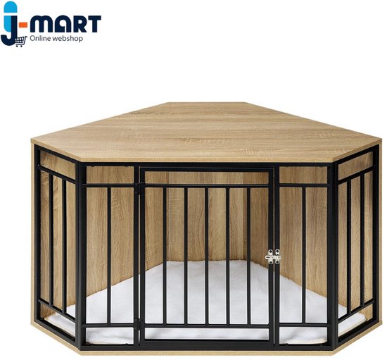 J-Mart Luxe Hondenbench - Large - Hondenbench - Hondenhuis - Hondenbench Hout - Incl. Fleece Kussen - 111 x 60 x 67 cm (LxBxH)