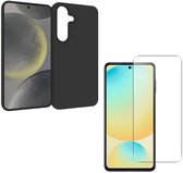 Étui en silicone Zwart avec 1x protection d'écran en verre trempé Convient pour : Samsung Galaxy S25 Plus