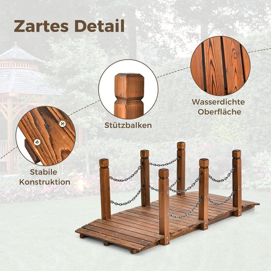 Outsunny Tuinbrug houten brug houten voetbrug vijverbrug sierbrug met leuning tot 180 kg 844-100