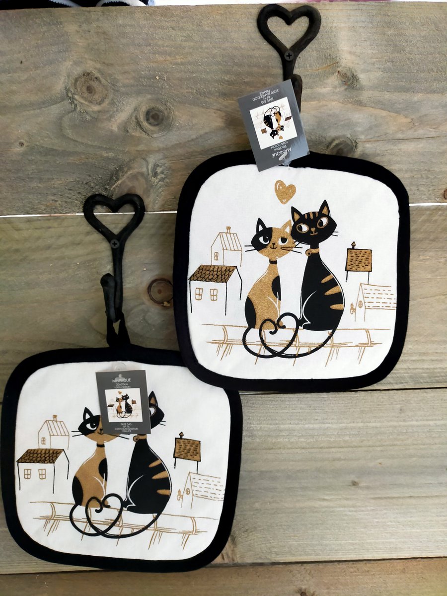 Set pannenlappen met opdruk Poezen - 2 pannenlappen - 100% katoen