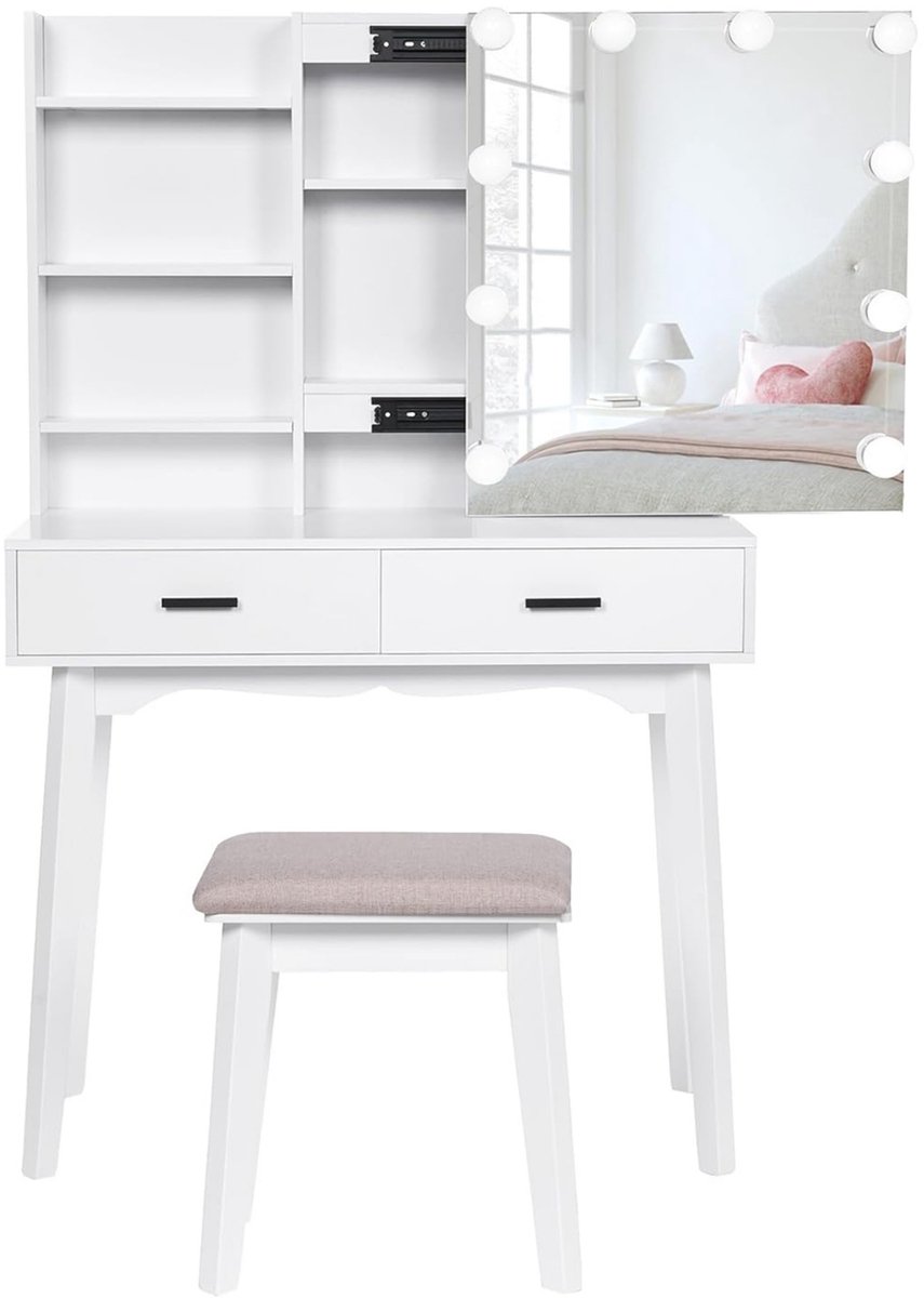 ApexArte® Make Up Tafel met Spiegel - Kaptafel - Voor Vrouwen & Meisjes - Wit