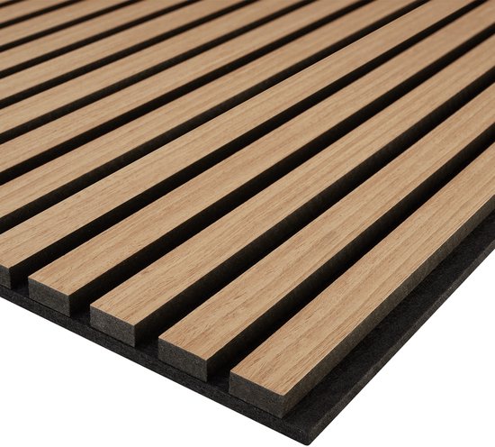 tectake® Akoestische Panelen - Set van 4 - Akoestisch Wandpaneel - 60 x 120 cm - 2,88 m² - Wandpanelen met Aanpasbare Grootte - Lattenwand van MDF en Houtfineer - Geluidsisolatie - Stijlvolle Wanddecoratie - Eenvoudige Montage - Eiken