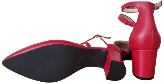 Stravers - Escarpins Elegant à bride cheville et talon carré - Rouge - Taille 44 - Escarpins femme grande taille