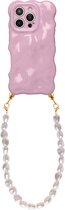 Étui Casies Bubbly adapté pour Apple iPhone 13 avec cordon - étui de téléphone avec cordon perlé - Violet - Étui avec cordon