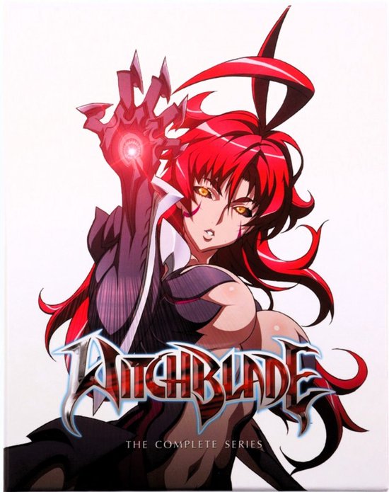 Witchblade - The Complete Series Blu-ray hoes met een anime-meisje met vlammend rood haar en een paarse en zwarte outfit.