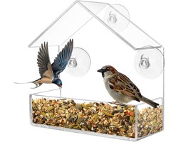 Hangend Vogelhuisje – Hangend aan het Raam, met Zuignap – Doorzichtig Raamvoederbakje - Vogelvoederhuisraam