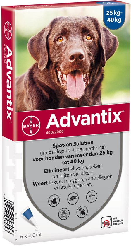 Bayer Advantix Vlooien & Teken Pipetten - Hond 25 Tot 40 kg - 6 stuks