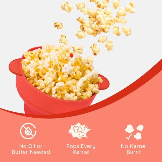 Siliconen magnetron popcornkom - BPA-vrije opvouwbare popcornkom - Magnetron popcornkom - Met deksel en handvat - Vaatwasserbestendig - Geweldig voor filmavonden - Rood — afbeelding 3