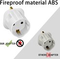 Wit reisadapter met type C en F stekker naar type G stopcontact. 'Fireproof material ABS'.