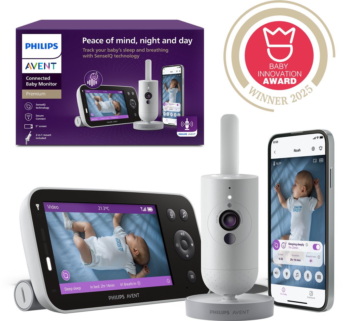 Afbeelding 2 van Philips Avent Premium Connected Babyfoon met camera en app – Ademhaling en slaap detectie SCD973/26