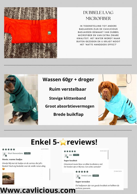 Peignoir pour chien Cavlicious® - qualité lourde - microfibre - vert - XM - Jack Russel - Teckel