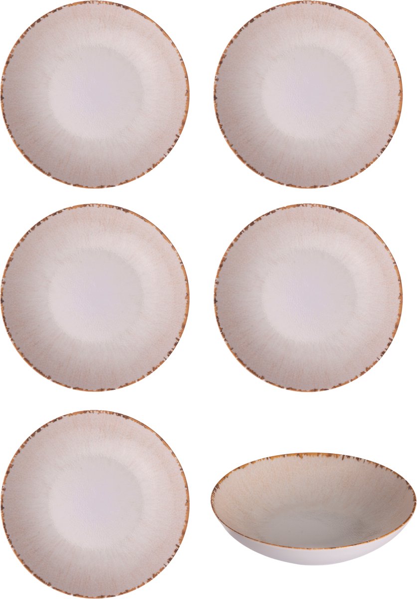 Bordenset 6 persoons - Diep bord / Pastabord 22 cm - Porselein - Juntos Artesanal - Hazel & Bos