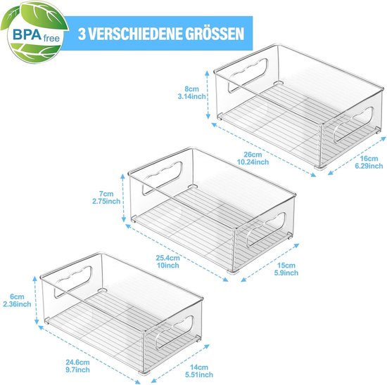HPYLIF·H Kühlschrank Organizer 4er Set Küche Aufbewahrungsbox mit